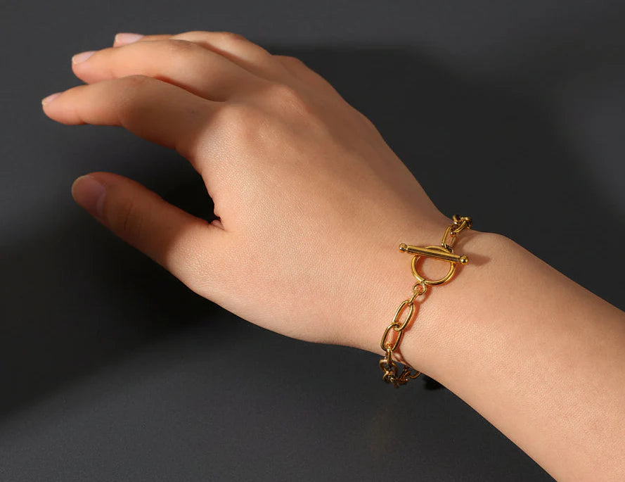 18K Gold-Plated Stainless Steel Toggle Chain Bracelet
